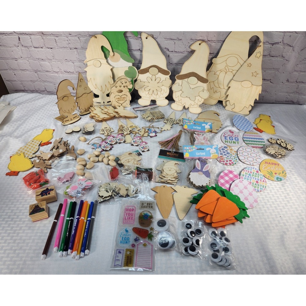 Craft Supplies Lot Gnomes Easter Rabbits Markers Etc